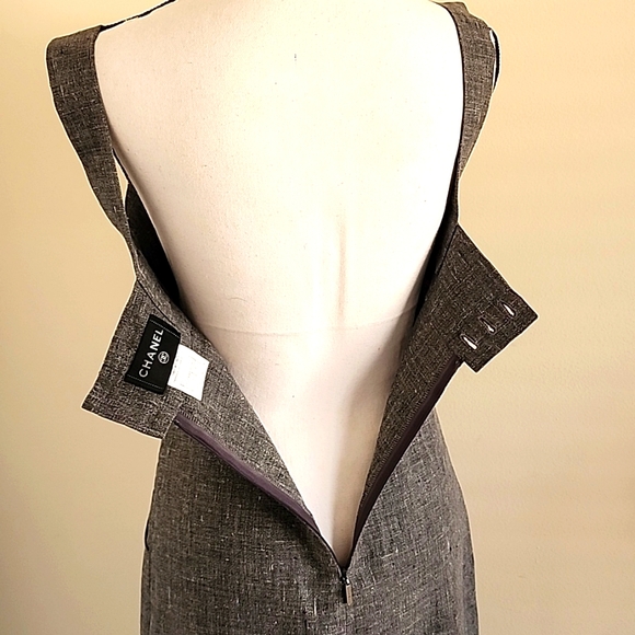 SOLD! Chanel 2Pc Smoke Gray Dress Peplum Jacket Suit Linen CC Buttons FR 36 US 4 - Picture 8 of 16
